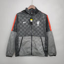 Liverpool Windbreaker Black-Grey Plaid Soccer Jersey